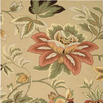 8' X 11' Beige and Red Floral Area Rug