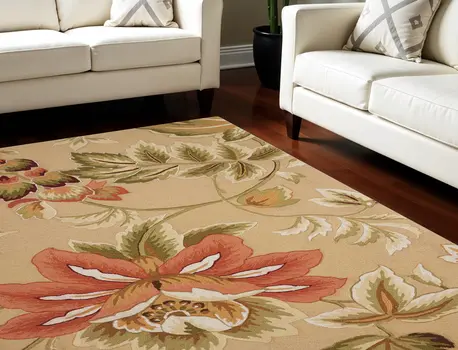 8' X 11' Beige and Red Floral Area Rug