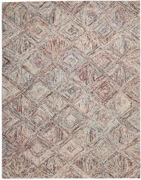 8' X 11' Ivory Red and Blue Wool Geometric Area Rug