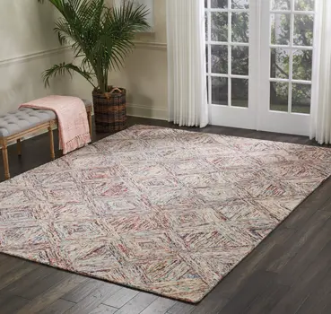 8' X 11' Ivory Red and Blue Wool Geometric Area Rug