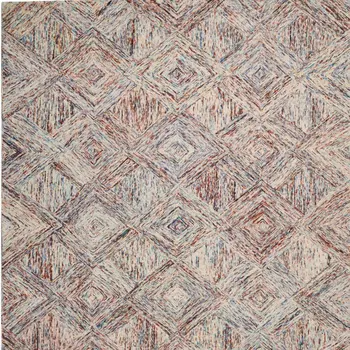 8' X 11' Ivory Red and Blue Wool Geometric Area Rug
