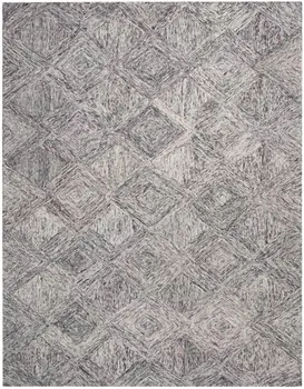 8' X 11' Ivory Black and Gray Wool Geometric Area Rug