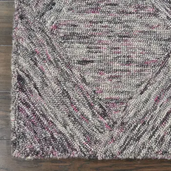 8' X 11' Ivory Black and Gray Wool Geometric Area Rug