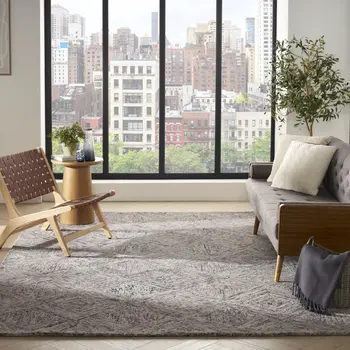 8' X 11' Ivory Black and Gray Wool Geometric Area Rug