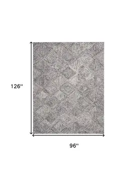 8' X 11' Ivory Black and Gray Wool Geometric Area Rug