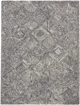 8' X 11' Charcoal and Ivory Wool Geometric Area Rug