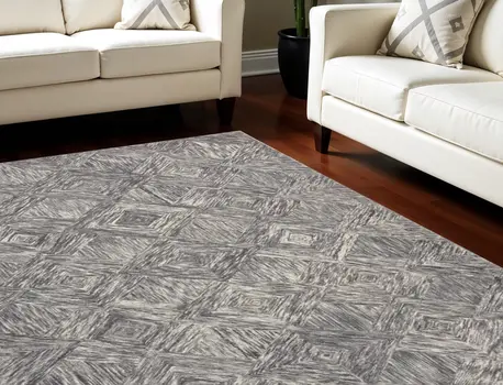 8' X 11' Charcoal and Ivory Wool Geometric Area Rug