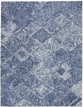 8' X 11' Denim Blue and Ivory Wool Geometric Area Rug