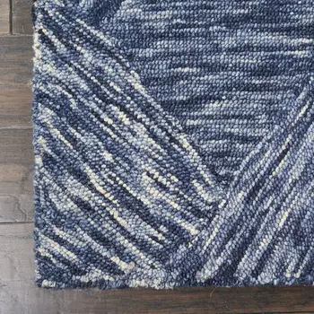 8' X 11' Denim Blue and Ivory Wool Geometric Area Rug