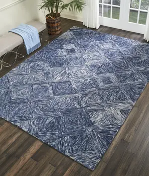 8' X 11' Denim Blue and Ivory Wool Geometric Area Rug