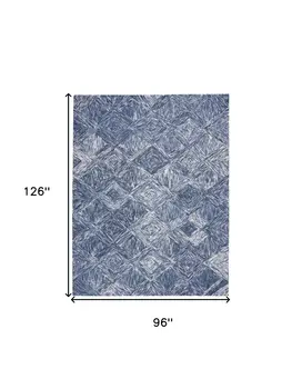 8' X 11' Denim Blue and Ivory Wool Geometric Area Rug