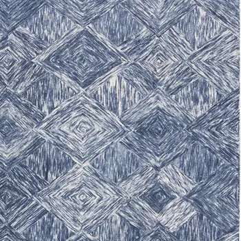 8' X 11' Denim Blue and Ivory Wool Geometric Area Rug