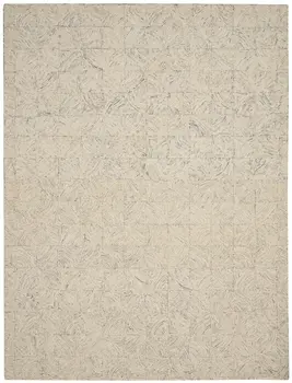 8' X 11' Ivory Tan and Gray Wool Geometric Area Rug