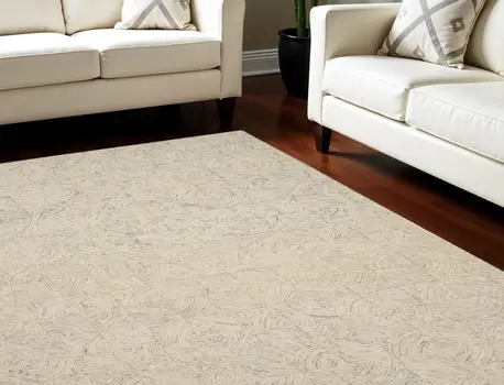 8' X 11' Ivory Tan and Gray Wool Geometric Area Rug