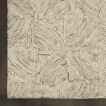 8' X 11' Ivory Tan and Gray Wool Geometric Area Rug