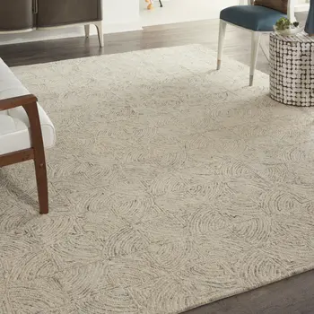 8' X 11' Ivory Tan and Gray Wool Geometric Area Rug