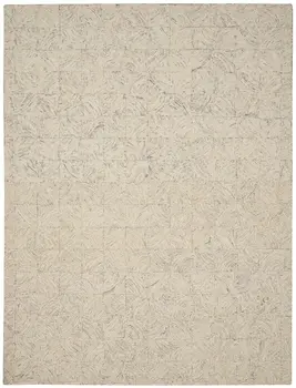 8' X 11' Ivory Tan and Gray Wool Geometric Area Rug