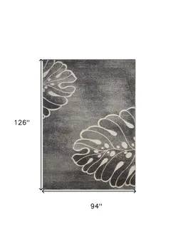 8' X 11' Ivory Black and Gray Botanical Leaves Area Rug