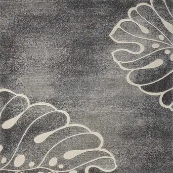 8' X 11' Ivory Black and Gray Botanical Leaves Area Rug