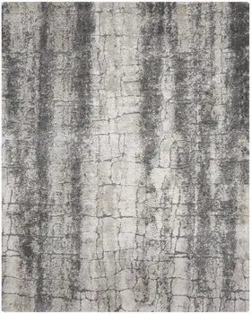 8' X 10' Charcoal And Ivory Abstract Shag Distressed Area Rug