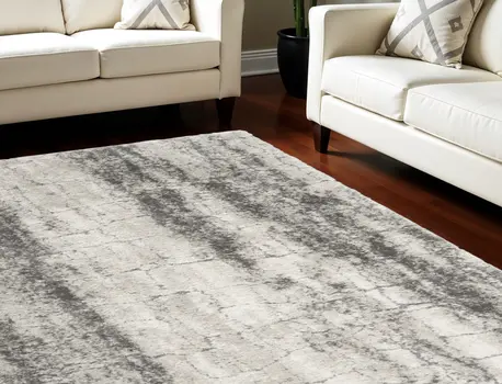 8' X 10' Charcoal And Ivory Abstract Shag Distressed Area Rug
