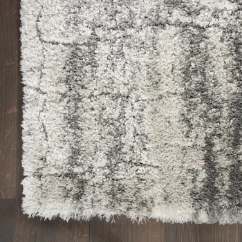 8' X 10' Charcoal And Ivory Abstract Shag Distressed Area Rug