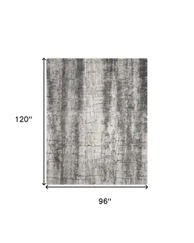 8' X 10' Charcoal And Ivory Abstract Shag Distressed Area Rug