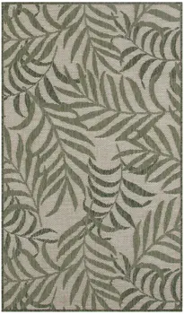 3' X 5' Ivory And Green Palm Leaf Indoor Outdoor Area Rug
