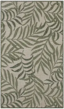 3' X 5' Ivory And Green Palm Leaf Indoor Outdoor Area Rug