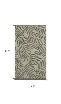 3' X 5' Ivory And Green Palm Leaf Indoor Outdoor Area Rug