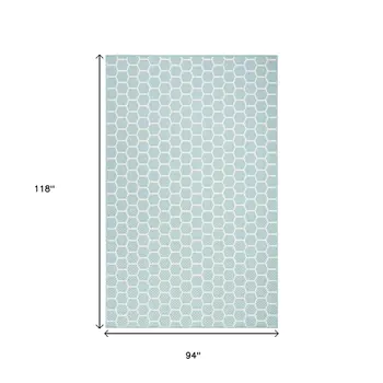 4' X 6' Aqua And Ivory Geometric Indoor Outdoor Area Rug