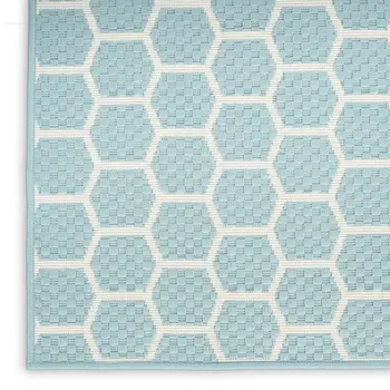 4' X 6' Aqua And Ivory Geometric Indoor Outdoor Area Rug