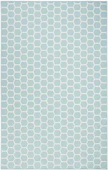 4' X 6' Aqua And Ivory Geometric Indoor Outdoor Area Rug
