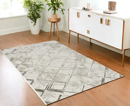 4' X 6' Ivory and Gray Abstract Non Skid Area Rug