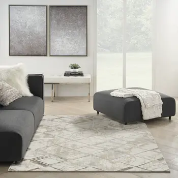 4' X 6' Ivory and Gray Abstract Non Skid Area Rug