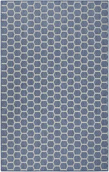 4' X 6' Blue And Ivory Geometric Indoor Outdoor Area Rug
