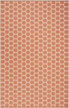 4' X 6' Coral And Ivory Geometric Indoor Outdoor Area Rug