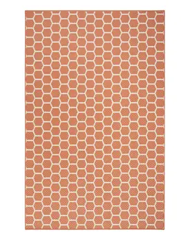 4' X 6' Coral And Ivory Geometric Indoor Outdoor Area Rug
