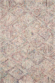 5' X 8' Ivory Red and Blue Wool Geometric Area Rug