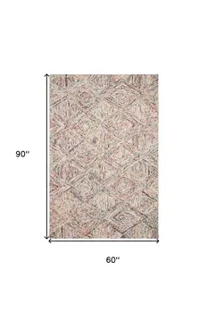 5' X 8' Ivory Red and Blue Wool Geometric Area Rug