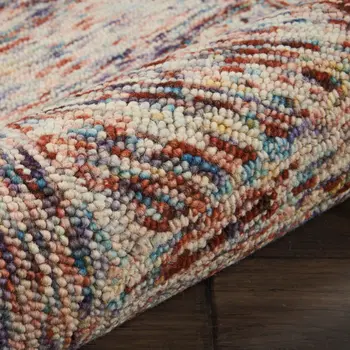 5' X 8' Ivory Red and Blue Wool Geometric Area Rug