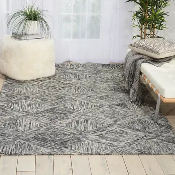 5' X 8' Charcoal and Ivory Wool Geometric Area Rug
