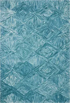 5' X 8' Ivory and Blue Wool Geometric Area Rug