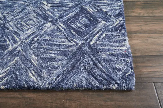 5' X 8' Denim Blue and Ivory Wool Geometric Area Rug