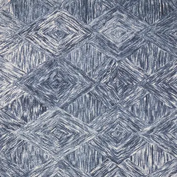 5' X 8' Denim Blue and Ivory Wool Geometric Area Rug