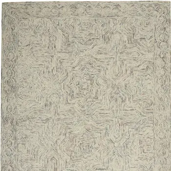 4' X 6' Ivory and Blue Wool Geometric Area Rug