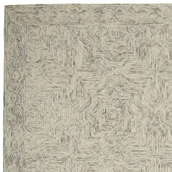 4' X 6' Ivory and Blue Wool Geometric Area Rug