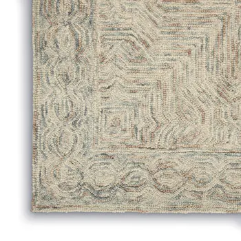 4' X 6' Ivory and Blue Wool Geometric Area Rug