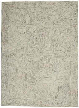 4' X 6' Ivory and Blue Wool Geometric Area Rug