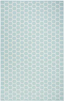 6' X 9' Aqua And Ivory Geometric Indoor Outdoor Area Rug
